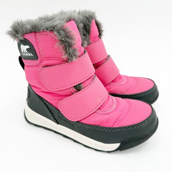 Sorel Winter Snow Boot SZ 10 Toddler Girls Whitney II Velcro Strap Pink Faux Fur - Picture 1 of 14